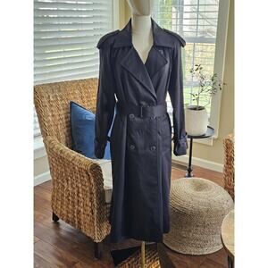 Saxton Hall Double-Breasted Black Trench Coat Women's Size 8 Thermoloft